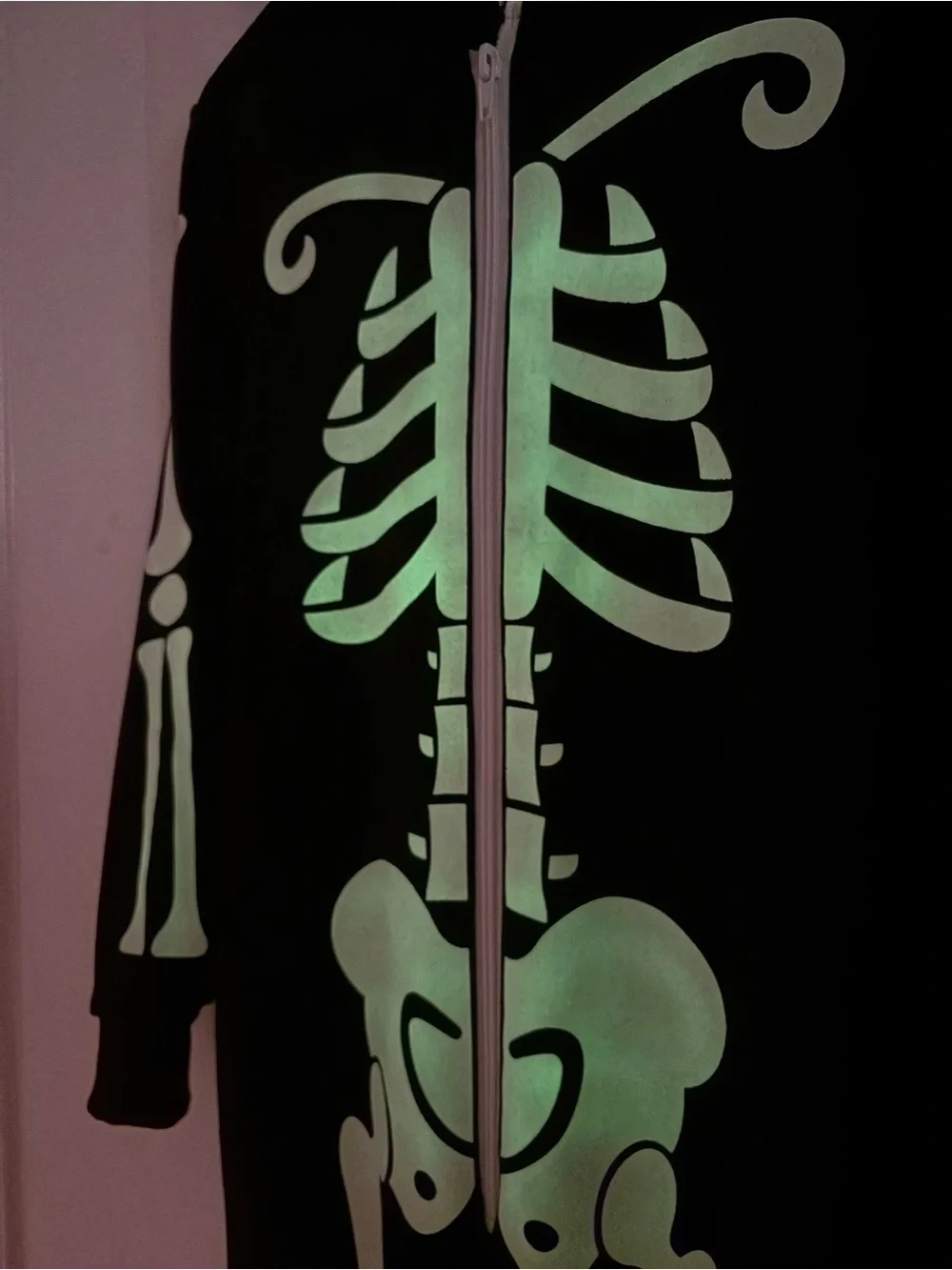 Halloween | Kids Black Skeleton GLOW Hooded One-Piece Costume